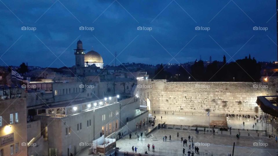 Jerusalem Holy wall and mosquee in backround mix of religion peace on earth 