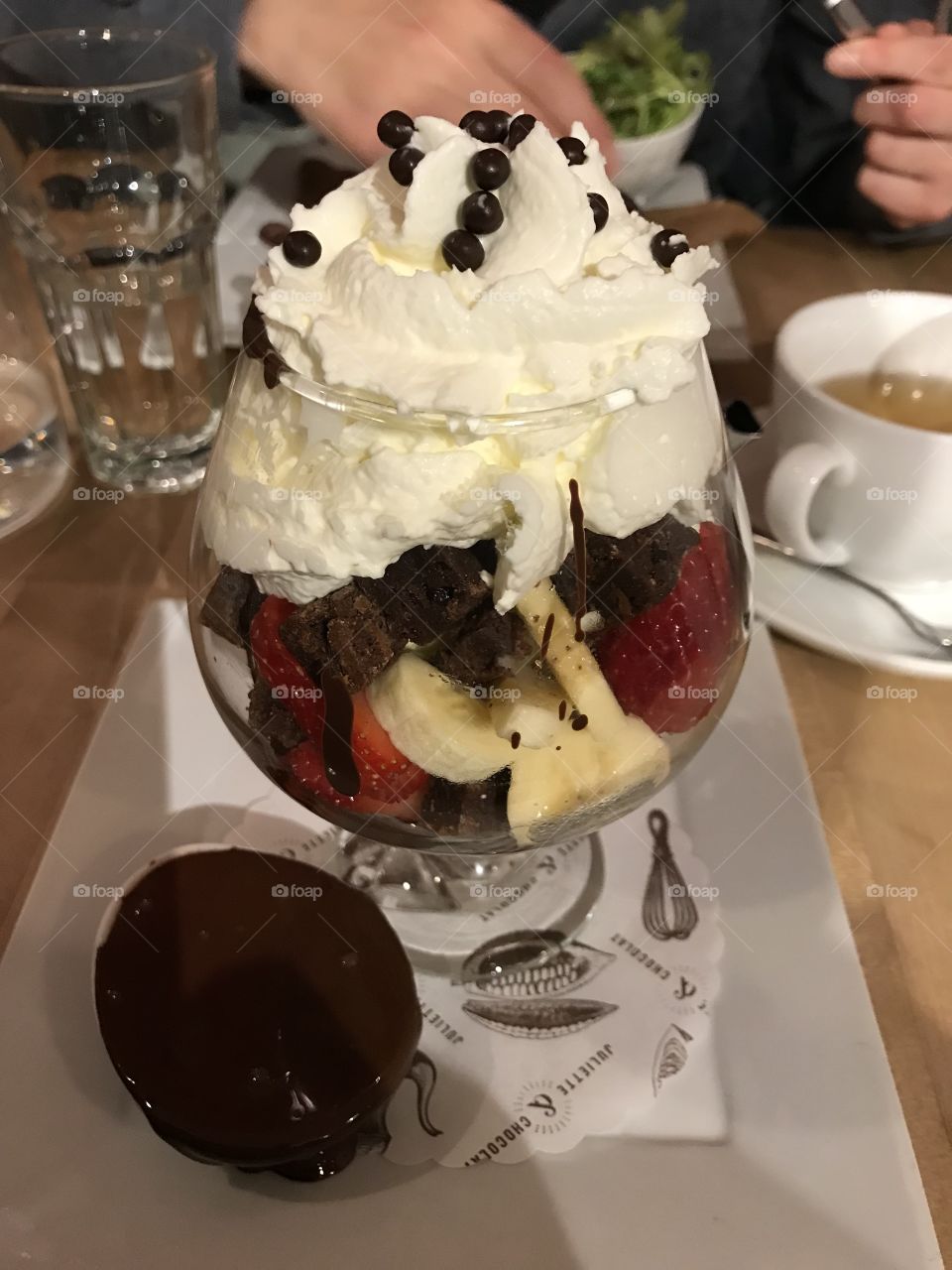 Chocolate Sundae with fruit and whipped cream