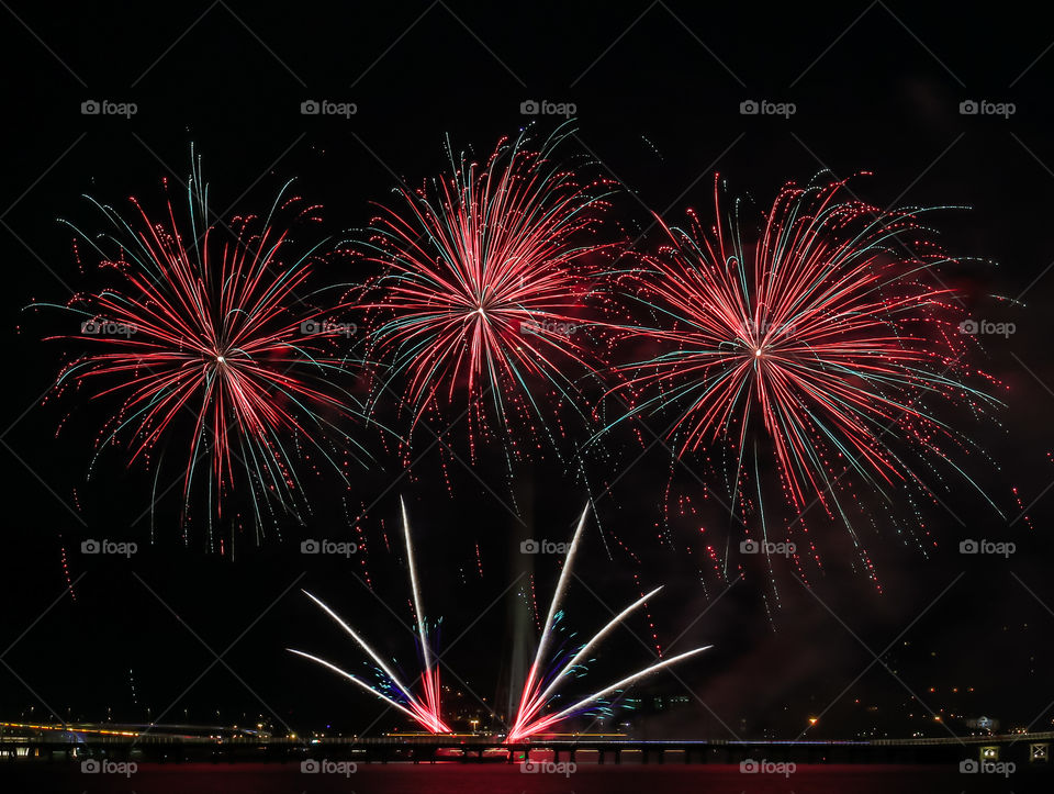 Fireworks Display with the Three main boom lights.