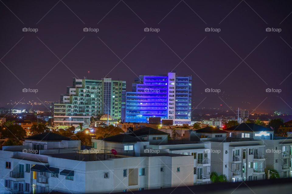 beautiful blue hospital and skyline in Santiago Dominican republic