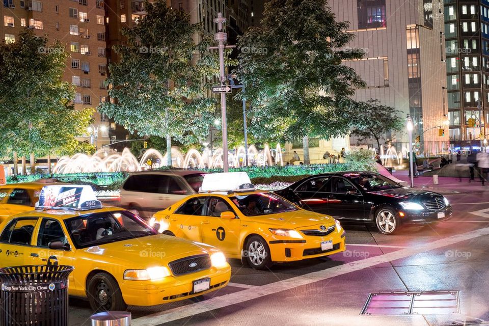 Taxis at night in NYC