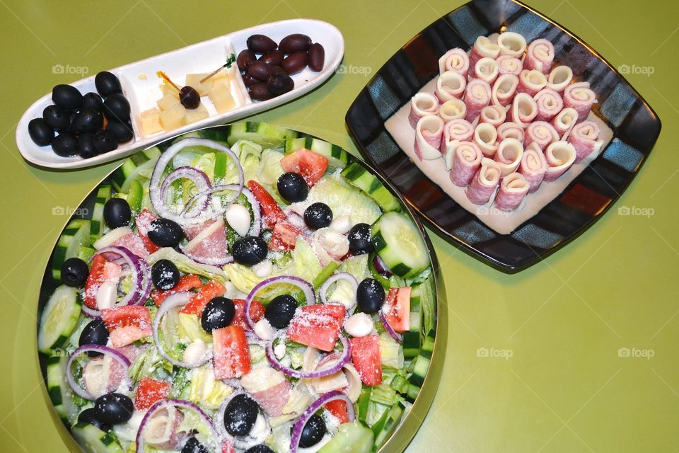 antipasto salad. antipasto salad, salami and cheese, olives