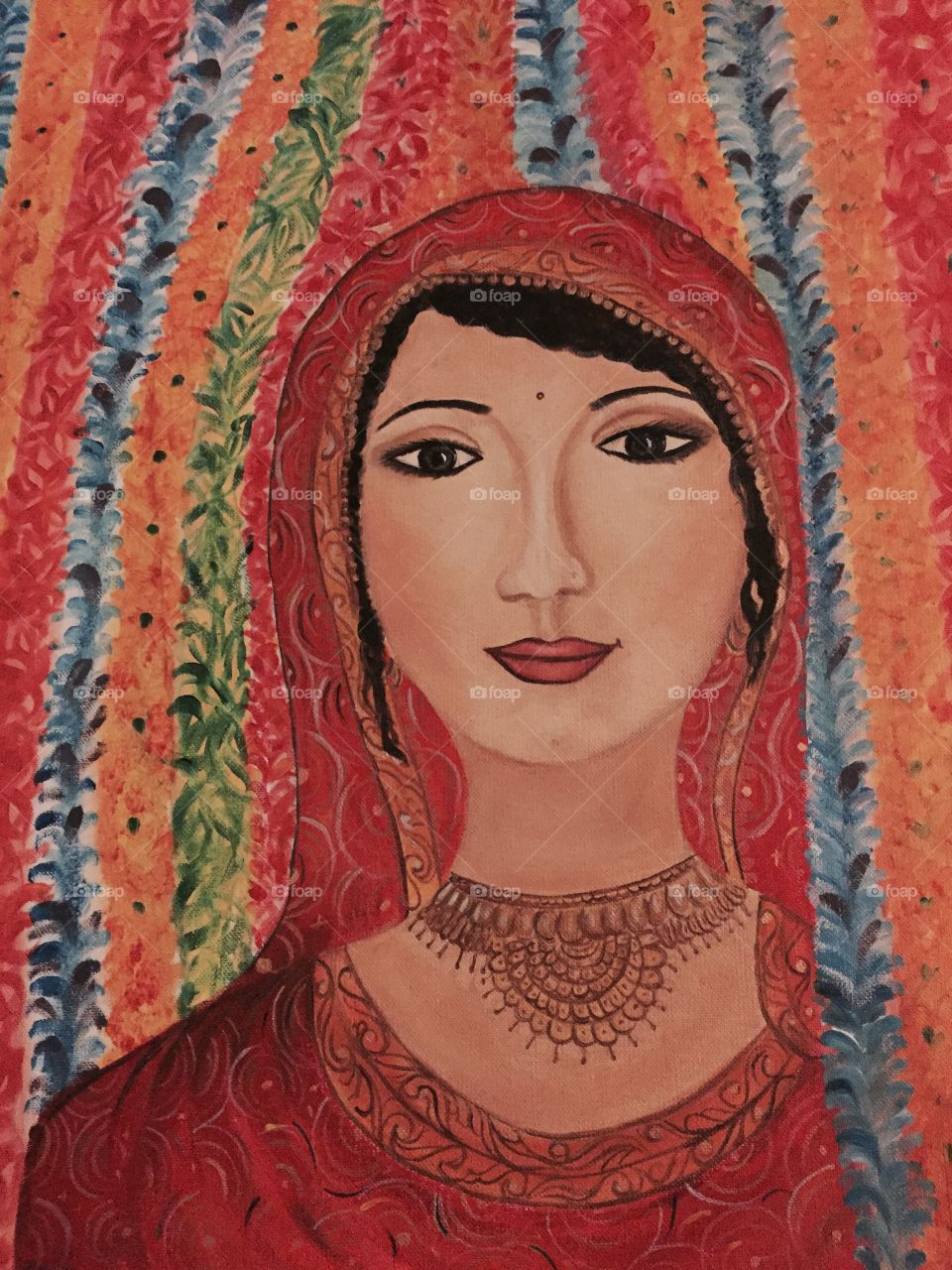 Handmade painting . Indian woman at festive time 