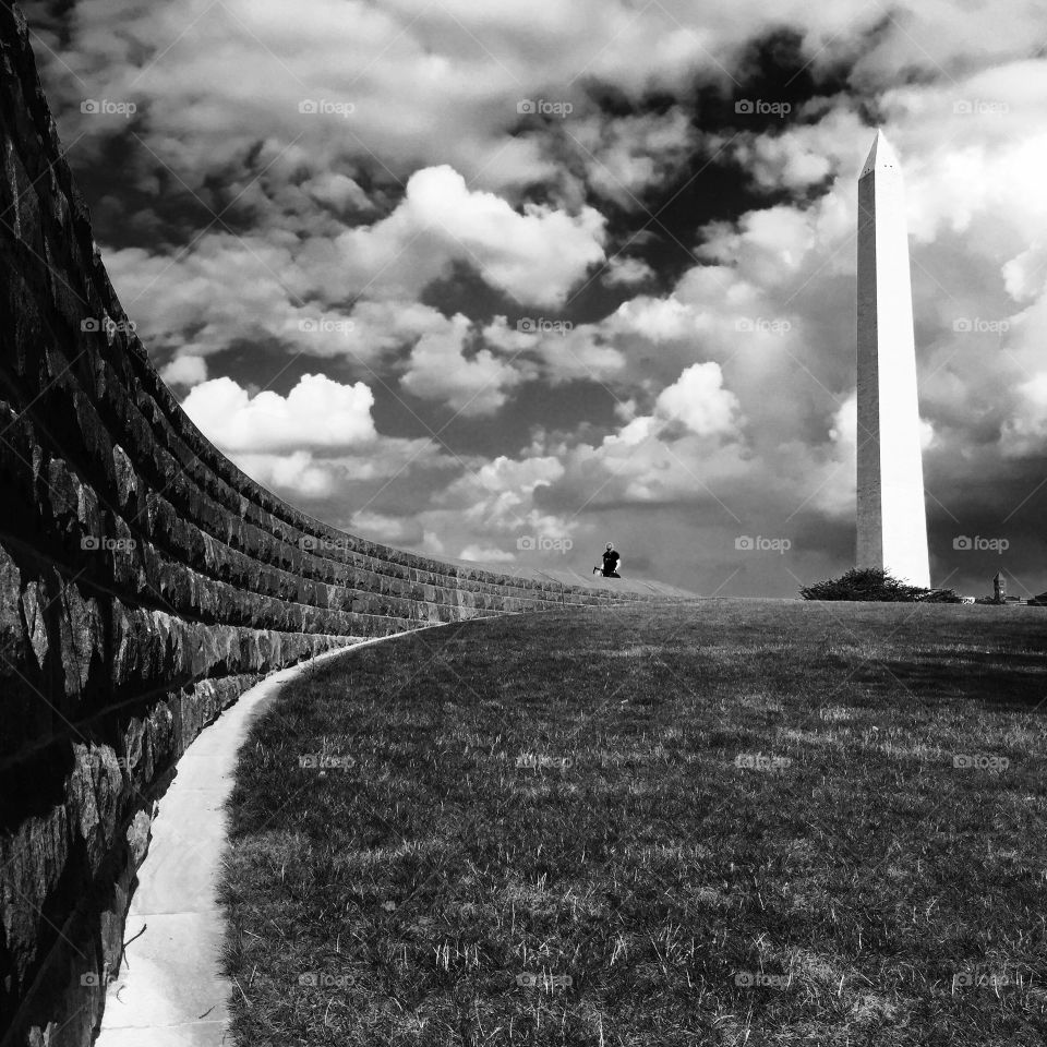 Washington Monument. It's the world tallest stone and obelisk. The giant 555 feet tall, contain 36491 blocks and weighs 90854 tons.