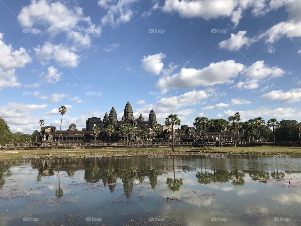 Reflection of Angkor Vat temple in Cambodia 