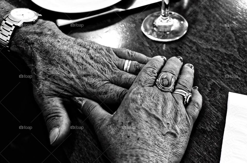 Hands of an old couple