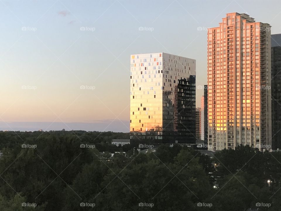 Modern buildings in Atlanta sunset