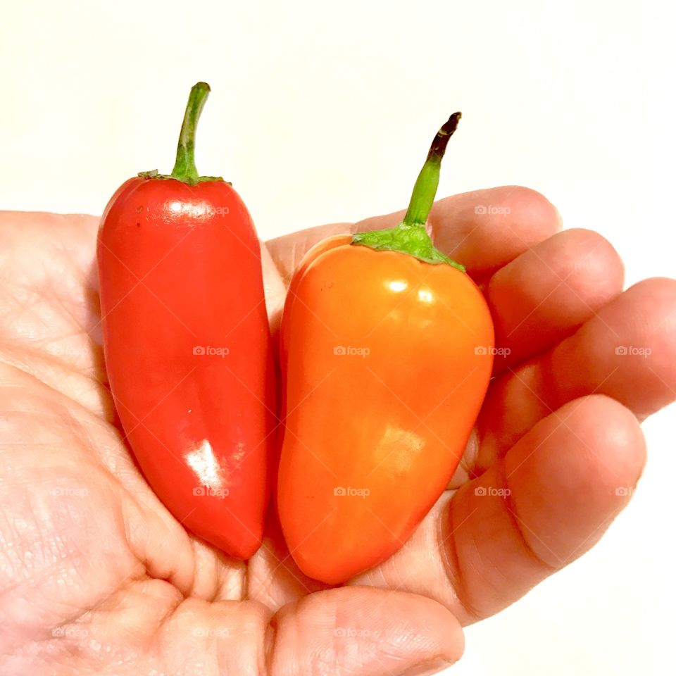 Hand holding peppers 