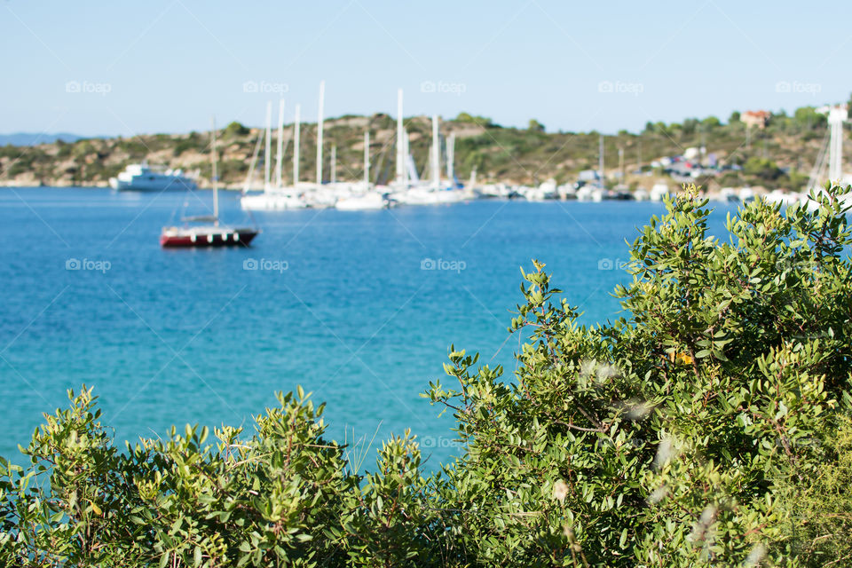 ship on the sea, photographed from the coast line