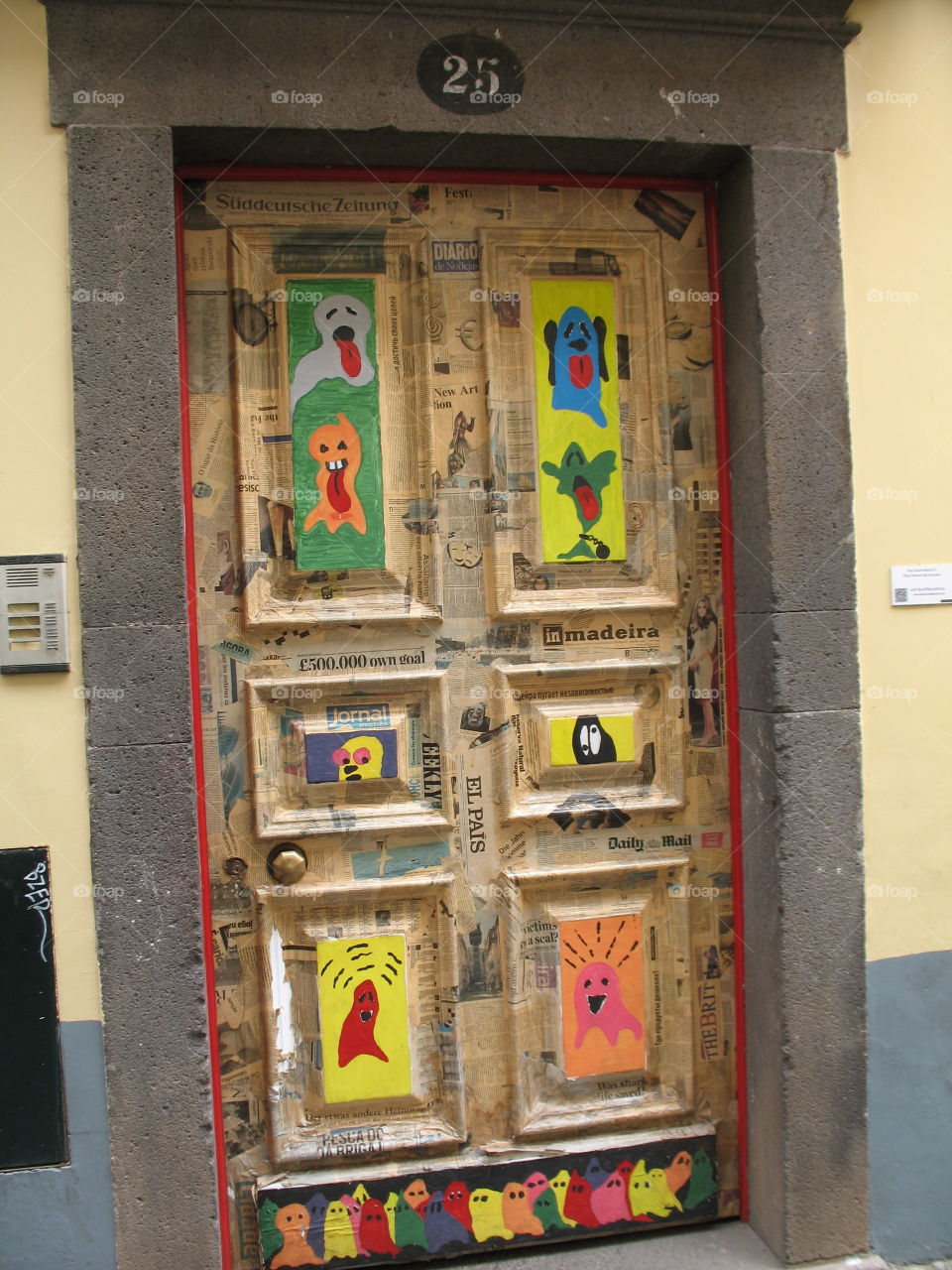 Decorated door with newspaper