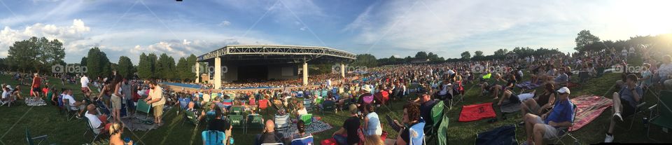 Panoramic view, outdoor, concert, celebration, music festival, people, crowd, exuberant, family, Charlotte North Carolina, NC, pavilion, Steely Dan,