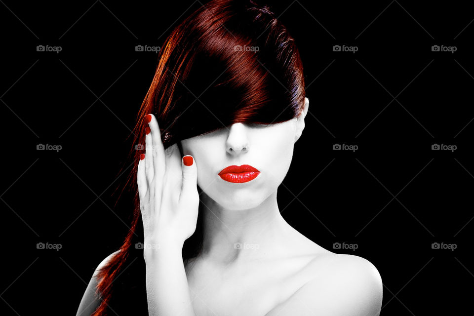 woman red white portrait by laurentlegeradame