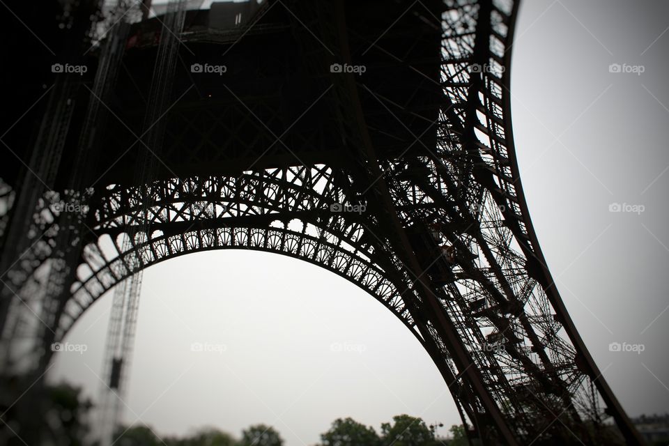 A view of the structure of Eifel tower from the bottom.