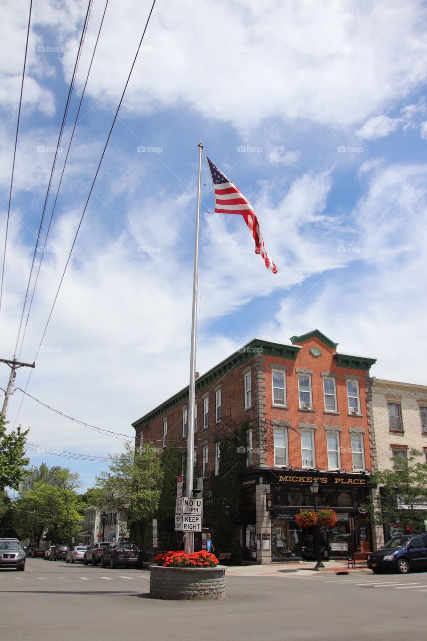 AMERICAN flag in downtown Cooperstown, NY