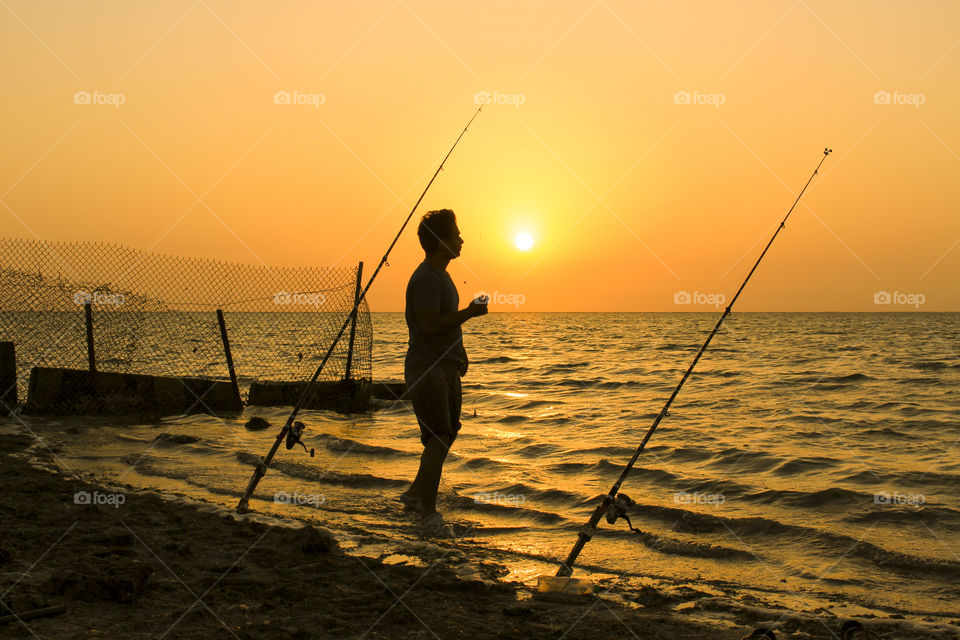 Fisherman, Fishing Rod, Sunset, Beach, Rod