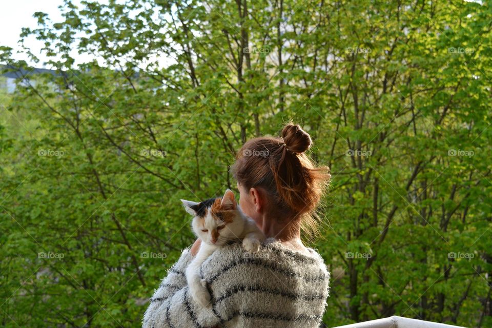 woman and cat happiness