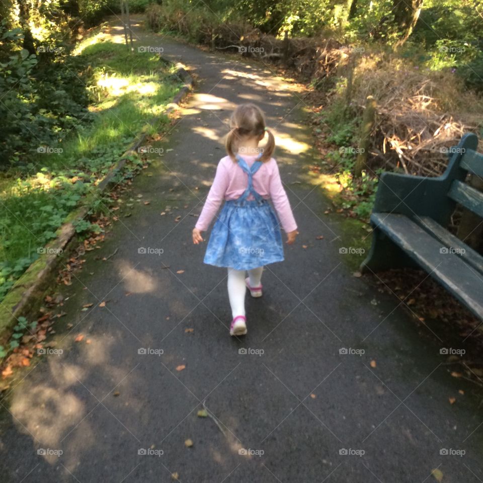 Daughter pigtails spring walk
