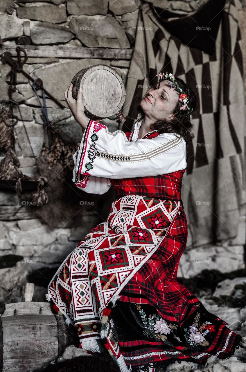 Woman in traditional Bulgarian costume