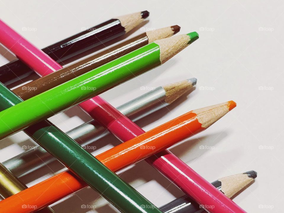 Piled on colored pencils.