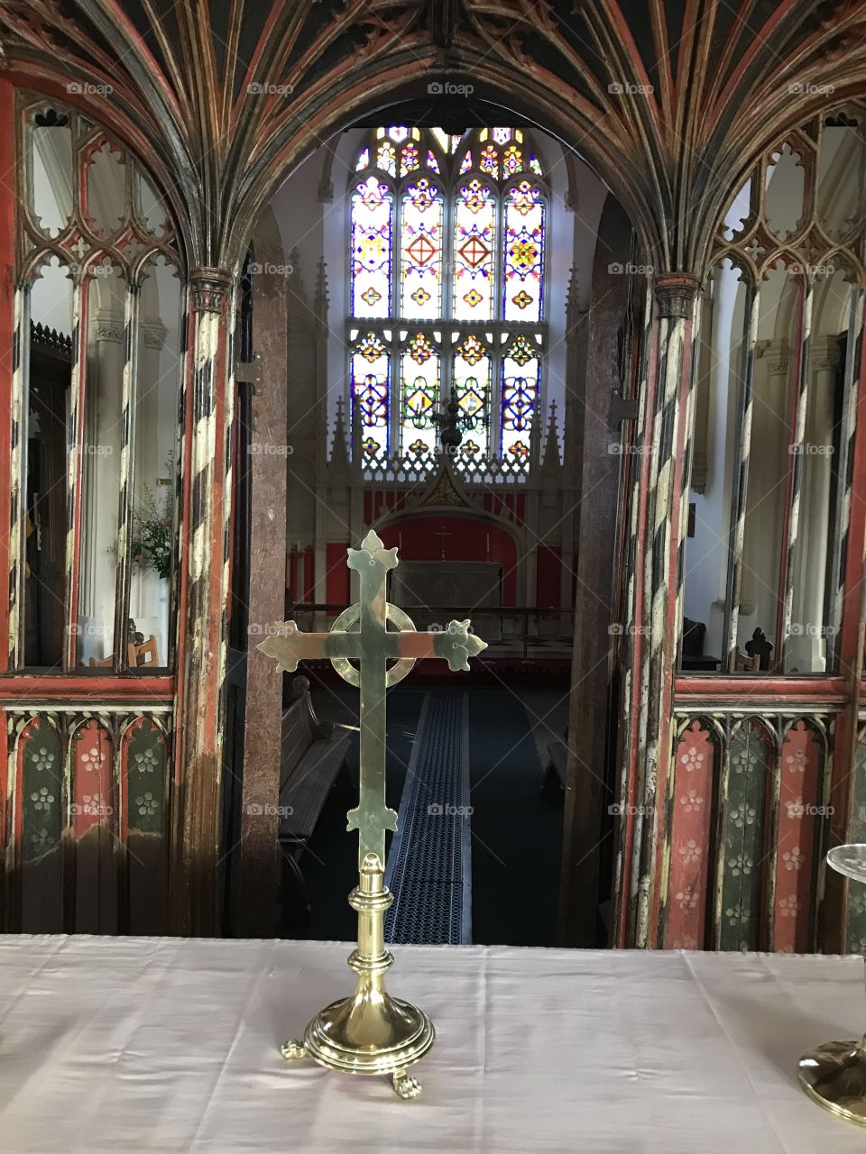 Internal photograph of the alter and beyond of St Mary’s In Uffculme.
