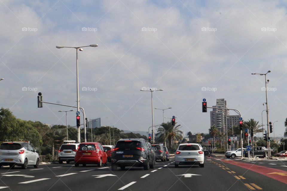 Cars and traffic lights on the road