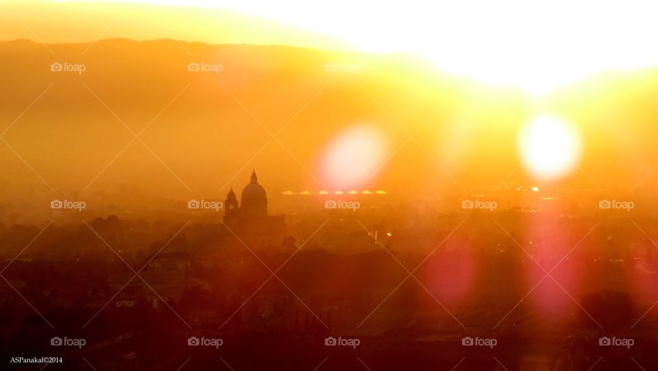 Sunset over the city of Assisi, Italy