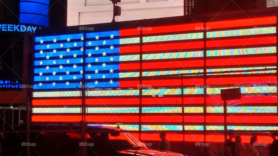 American Flag in Bright Lights