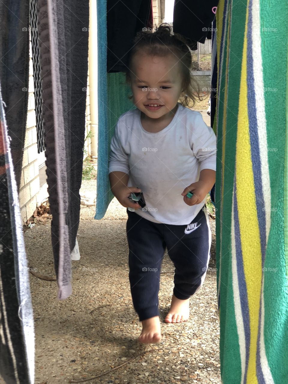 Playing with the washing 