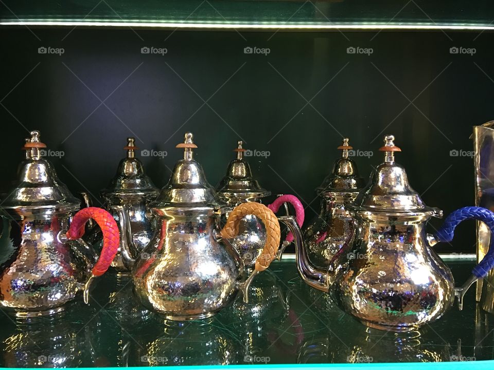 Beautiful teapots at jardin majorelle gardens in Marrakech 
