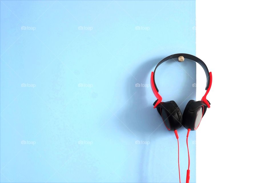 Headphone hanging on wall