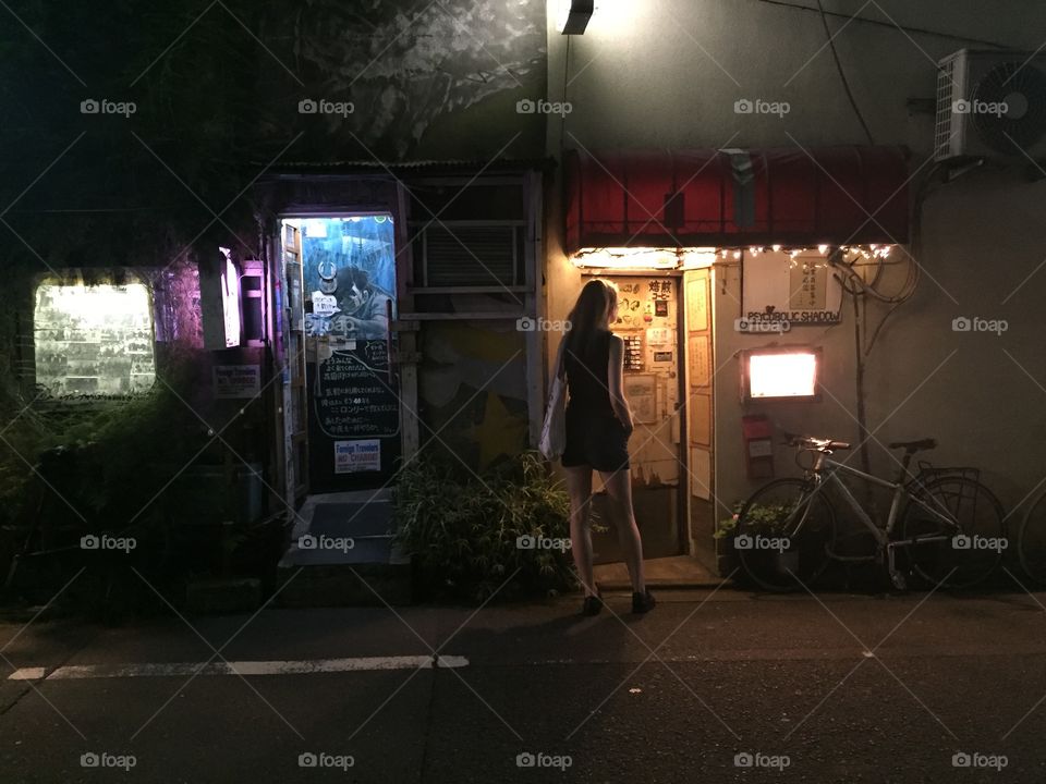 Dark alley in tokyo in golden gai area