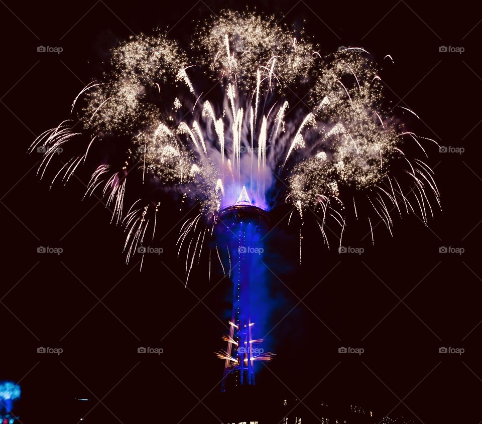 Fireworks at space needle in Seattle USA