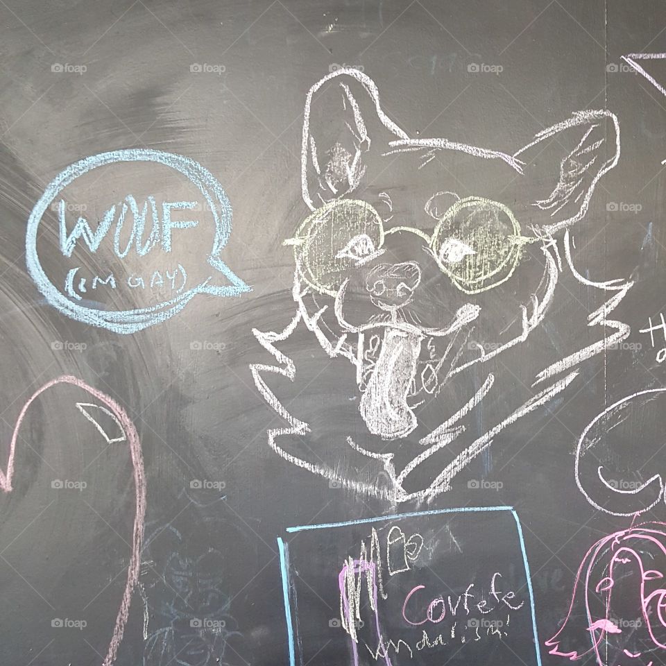 Gay dog on a chalkboard