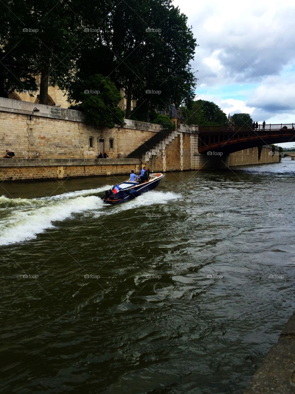 Motorboat on the Seine River 