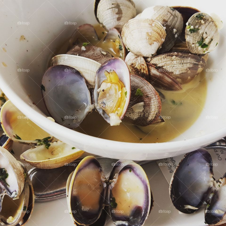 Manila clams in broth.