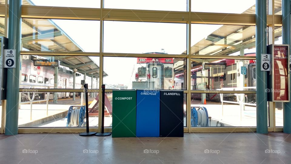 Trash bins at Caltrain station
