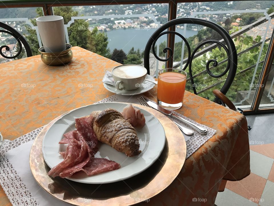 Breakfast overlooking Lake Como, Italy