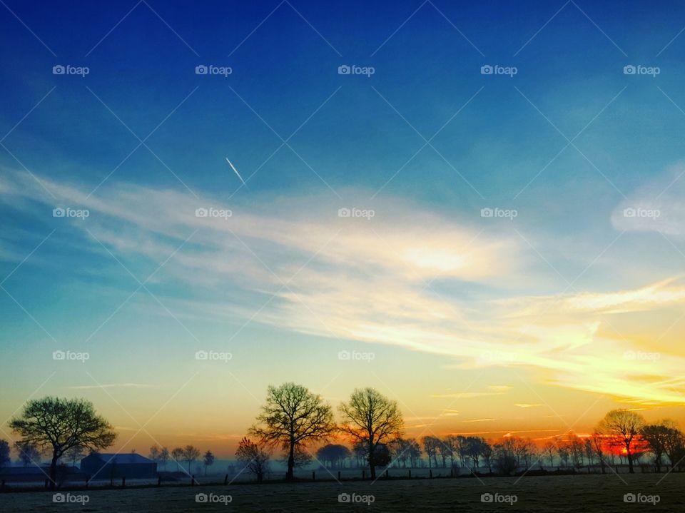 Countryside landscape at sunset 