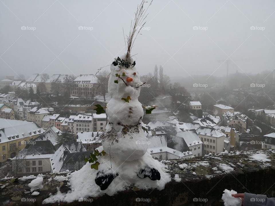 View, Snowman, Snow, Urban, Luxembourg, Luxembourg