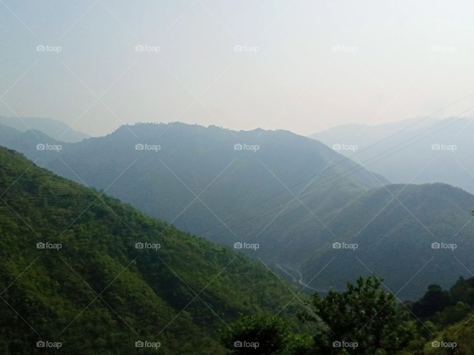 Hills wrapped in fog