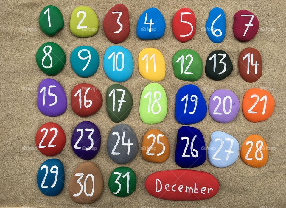 December, calendar colored stones 