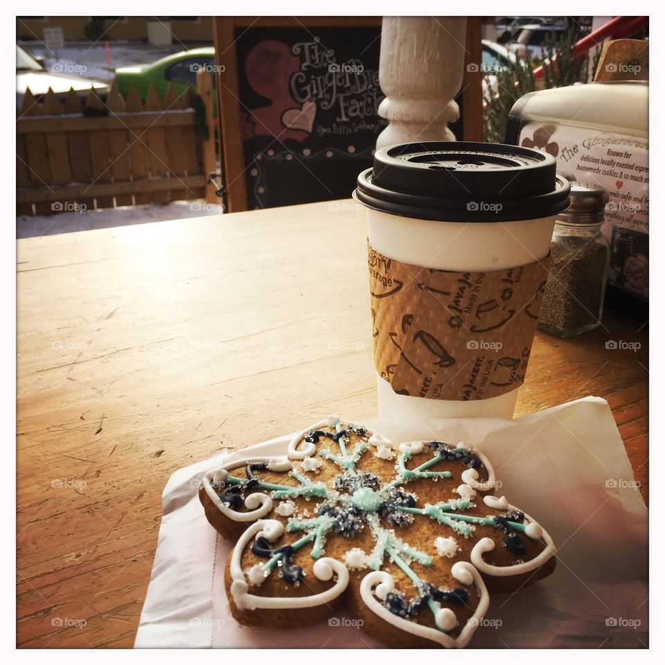 Morning coffee and gingerbread cookie 