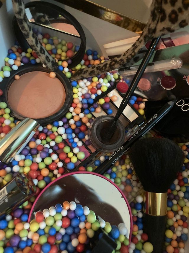 maquillaje, colorete, rímel, lápiz de ojos, belleza