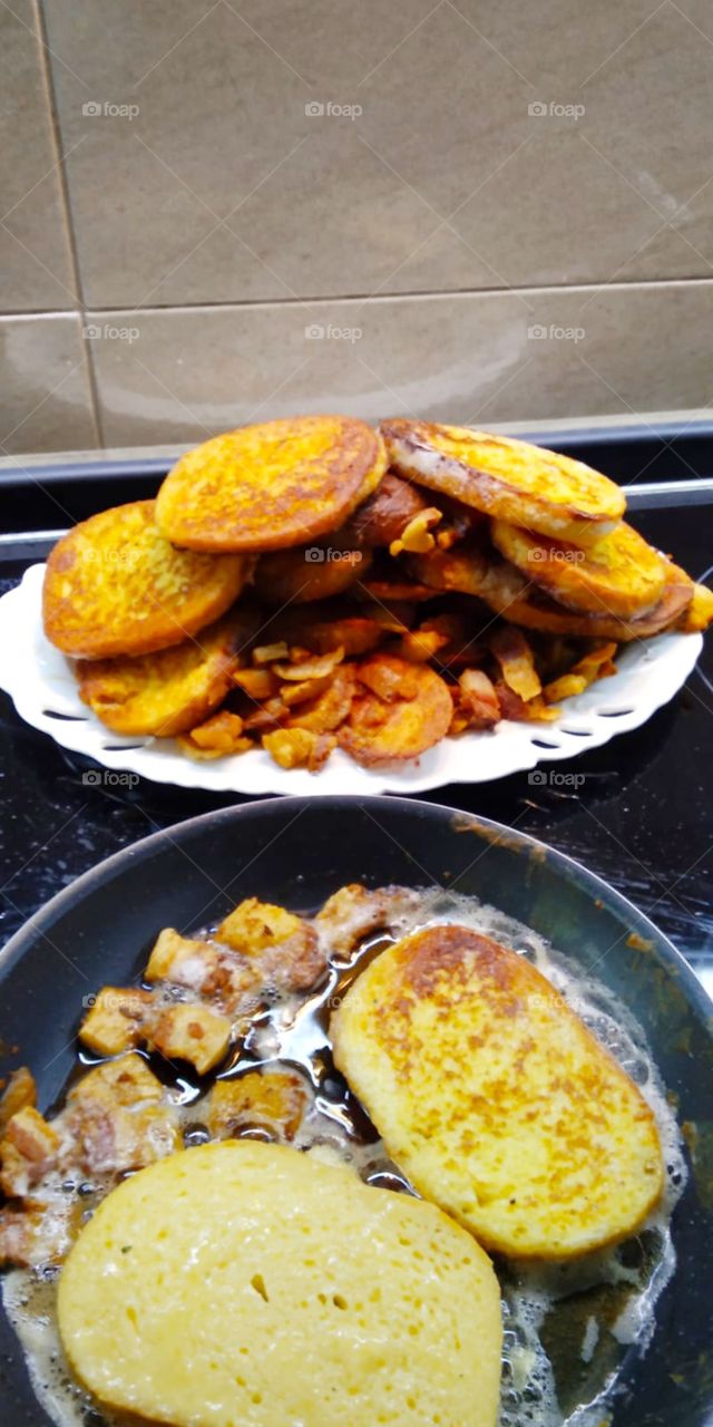 Extremely tasty breakfast - fried bread in bacon fat