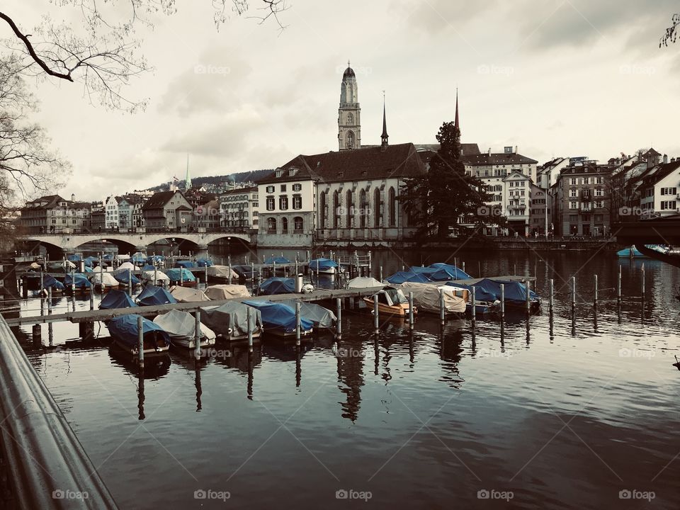 Clock Tower Featuring Boats