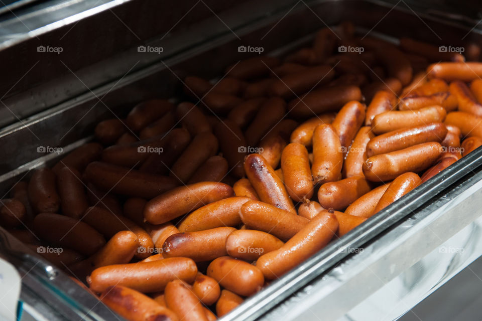 sausages on a christmas buffet. This is one of the dishes that are part of the traditional Swedish Christmas buffet.