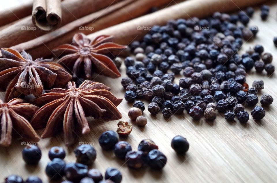 spices on wooden background