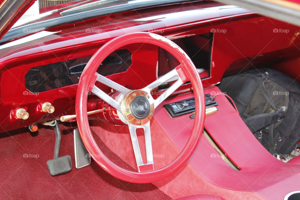 classic red steering wheel
