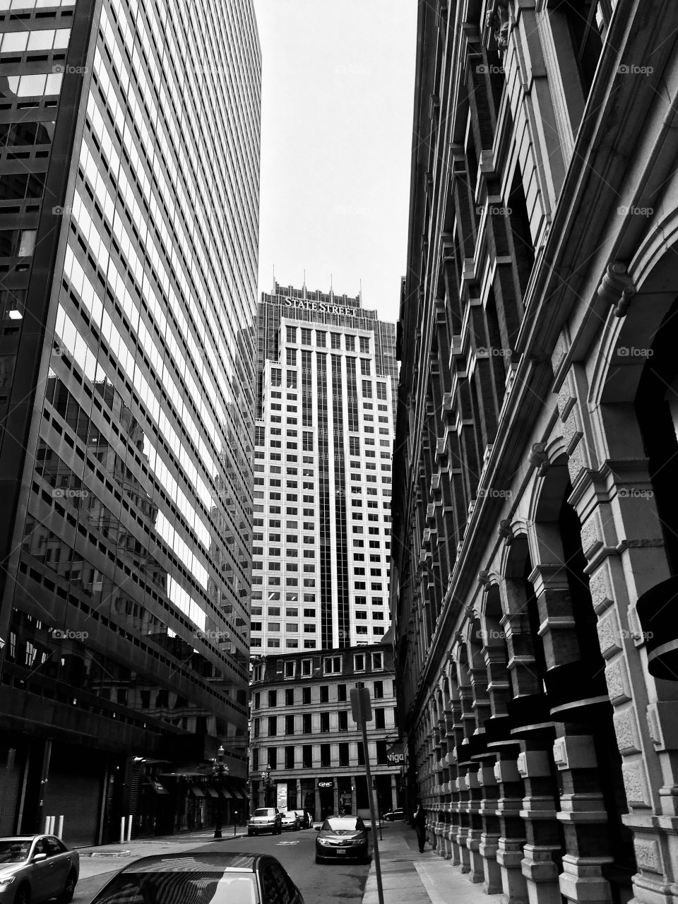 A picture of the giant office buildings in downtown Boston 