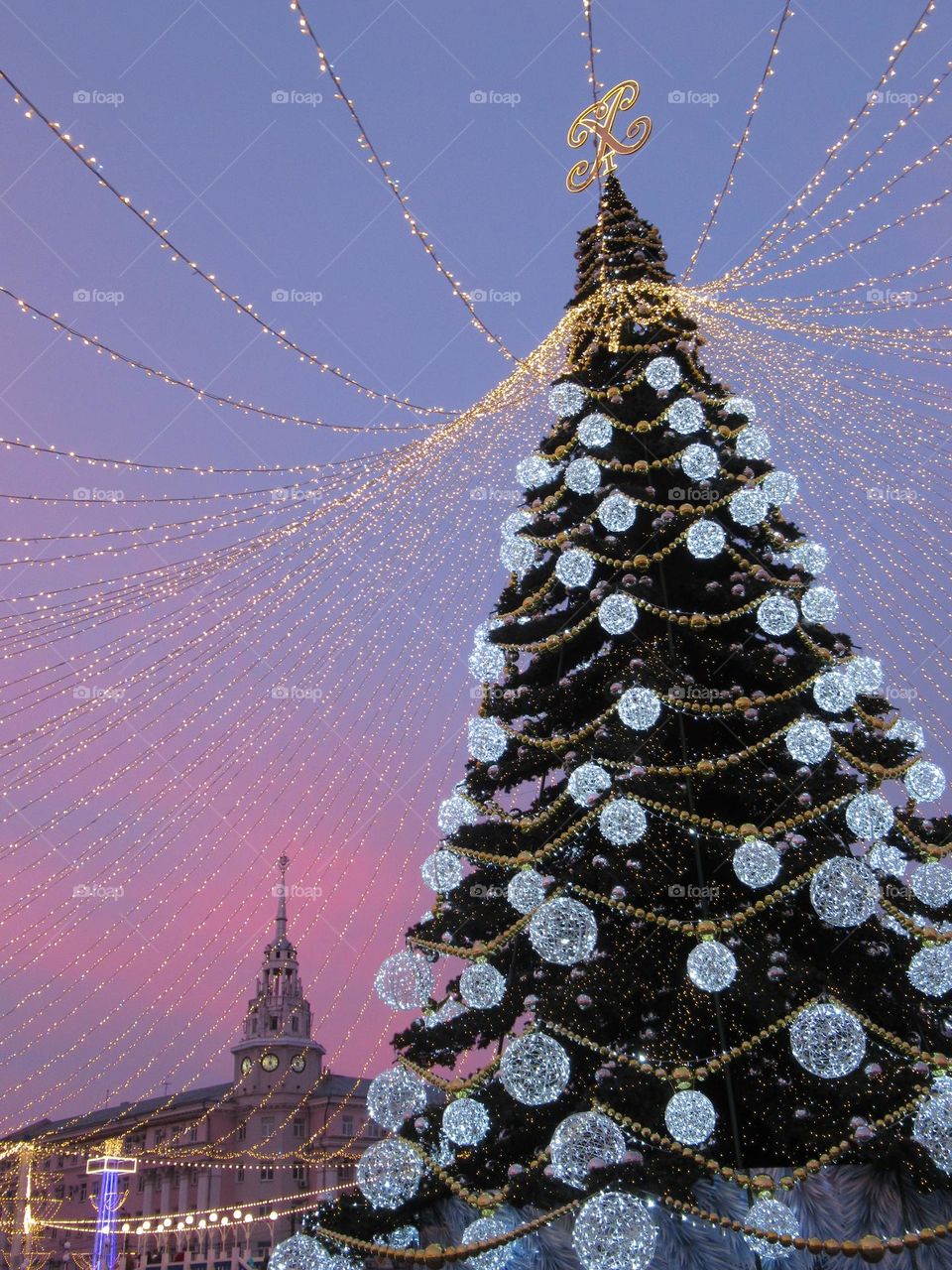 square decorated for the new year in the city of Voronezh, Russia